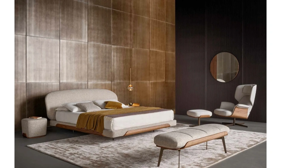 Комплект спальни Bonaldo Olos  (кровать, тумба прикроватная, пуф, банкетка) - фото 1